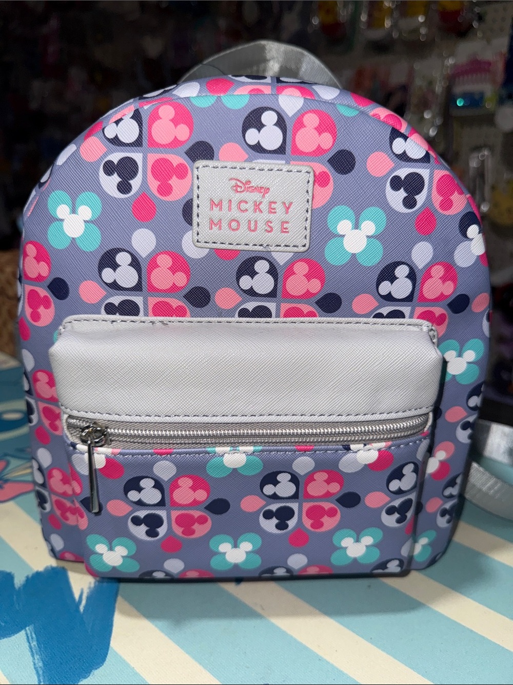 Disney Kids Mini Backpack - Purple with Pink & Teal Mickey Icons